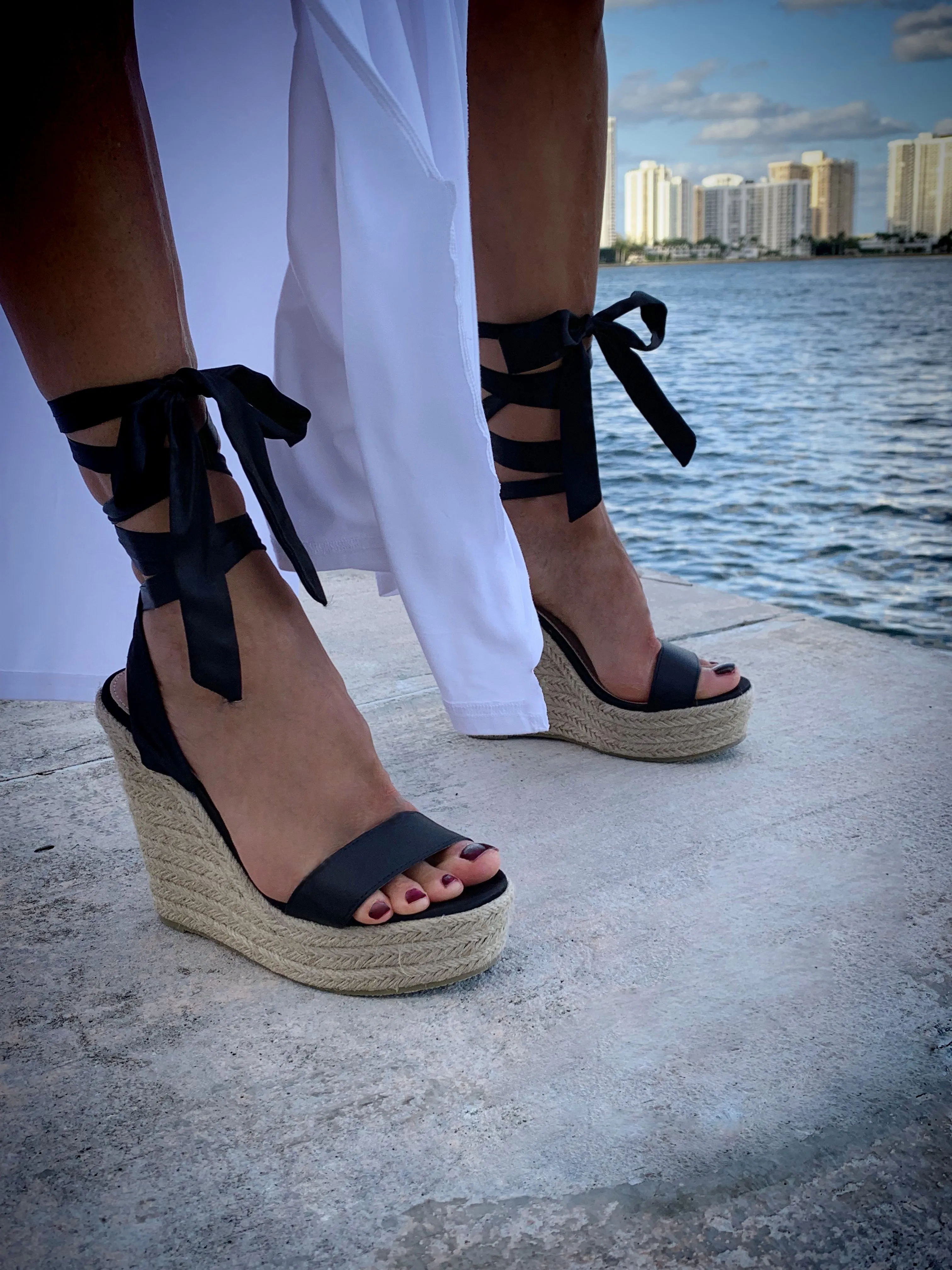 Wrap Around Strap Burlap Wedge Sandal - The St. Tropez